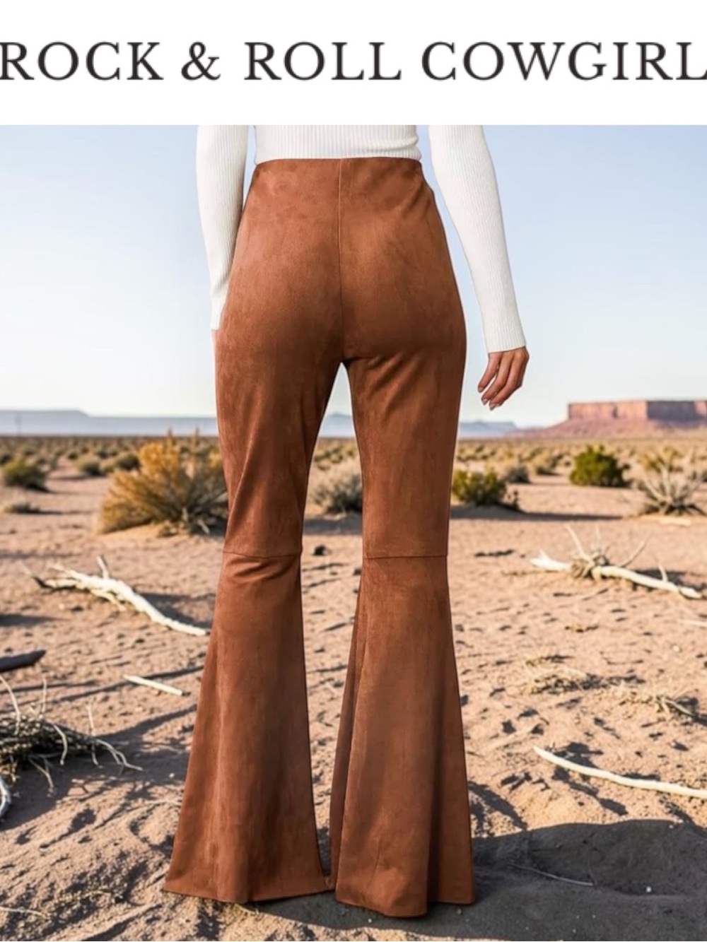 ROCK & ROLL COWGIRL FAUX SUEDE BELL BOTTOM PANTS CHESTNUT BOHO WESTERN SIZE XL